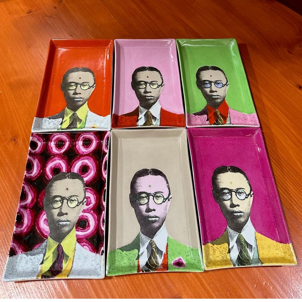 Fabienne Jouvin, Paris, Pop Art Porcelain Tray of Puyi the Last Emperor-Set of 6